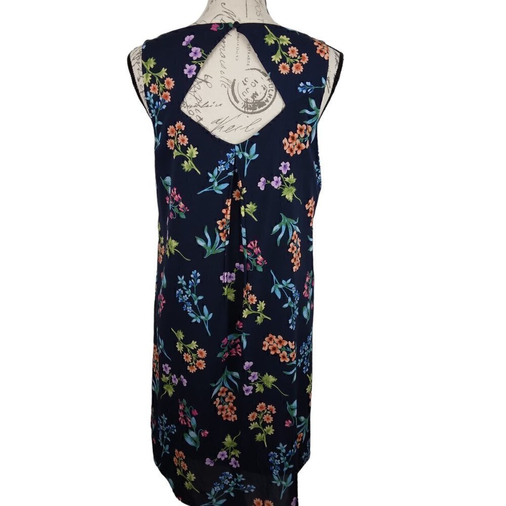 Philosophy | A Line Swing Dress Navy Lined Sleeveless Floral Keyhole Back | Sz S - Picture 4 of 8
